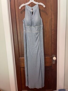 Oleg Cassini Shimmery Light Blue Halter Maxi Gown